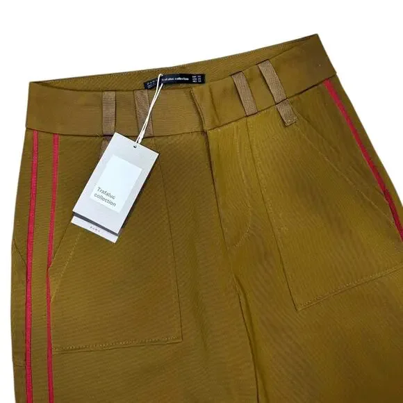 Zara Trafaluc Collection Wide-leg Cropped Pants with Red Stripe - Size XS - Picture 3 of 7